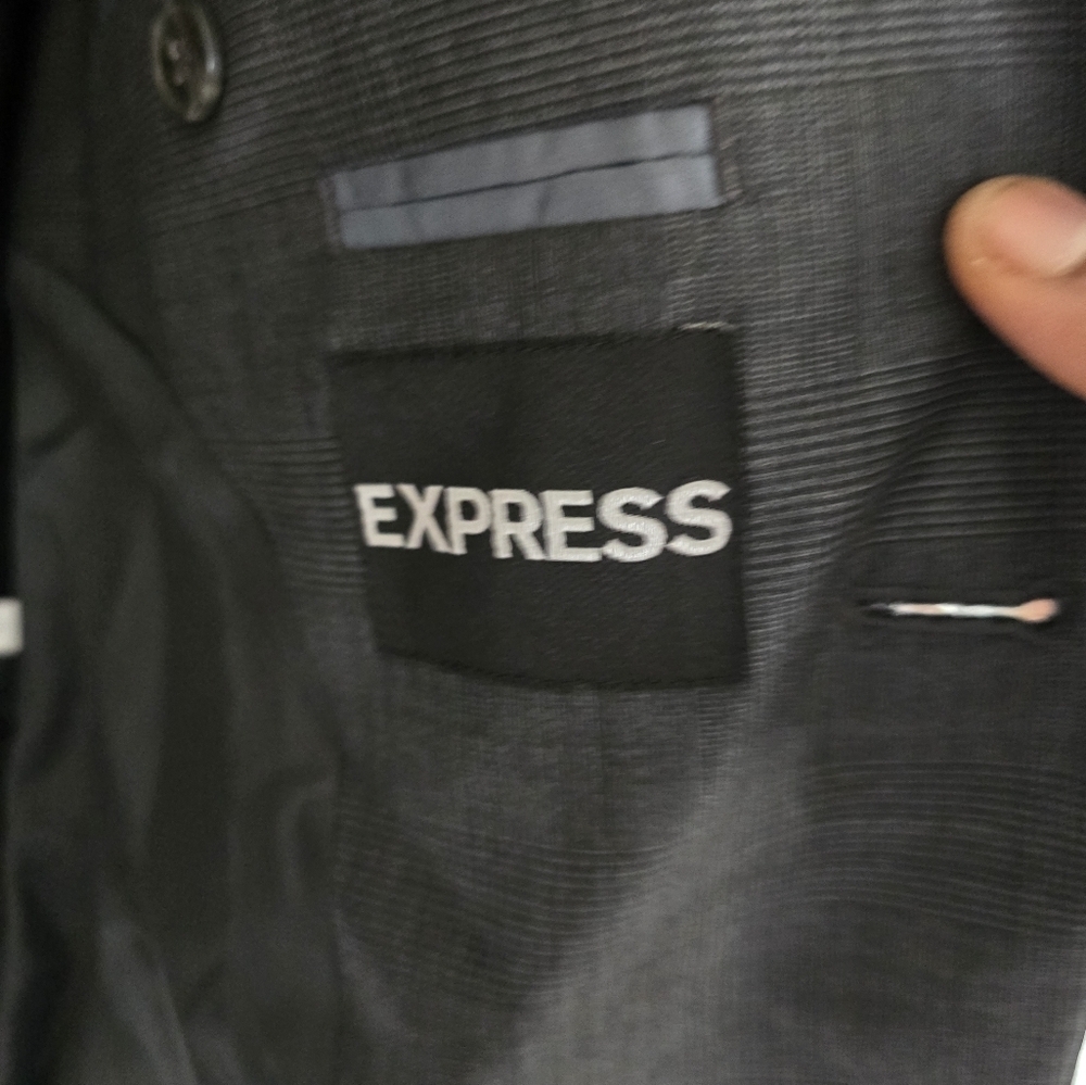 Express Men Blazer Sports Coat Wool 40R Gray PinStriped 2button Career - Picture 7 of 13